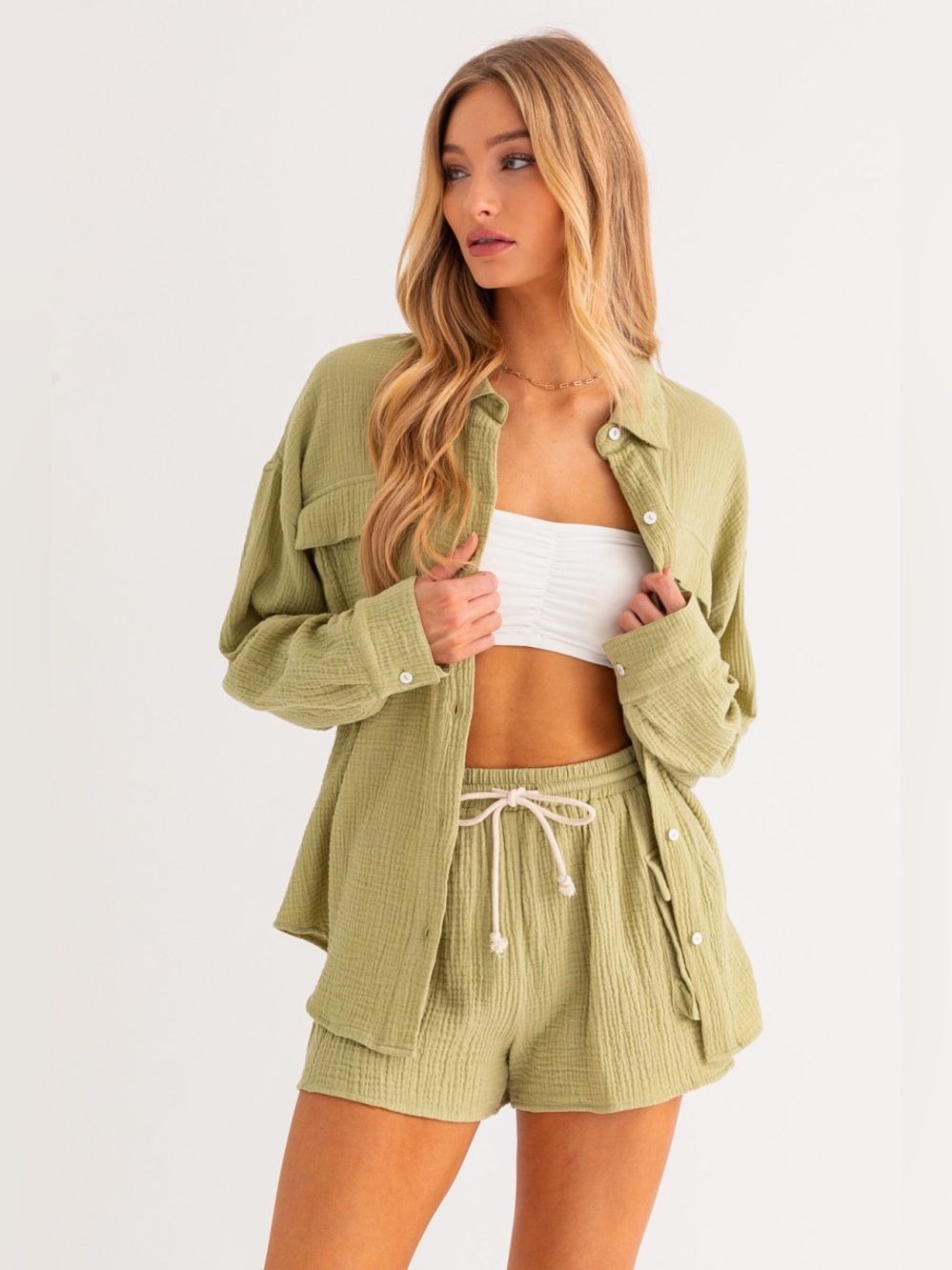 Linen Breeze Button-Up Shirt & Shorts Set